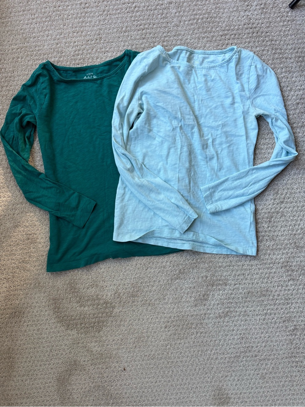 Lot of 2 J. Crew Long Sleeve Tees in Teal Green and Light Blue